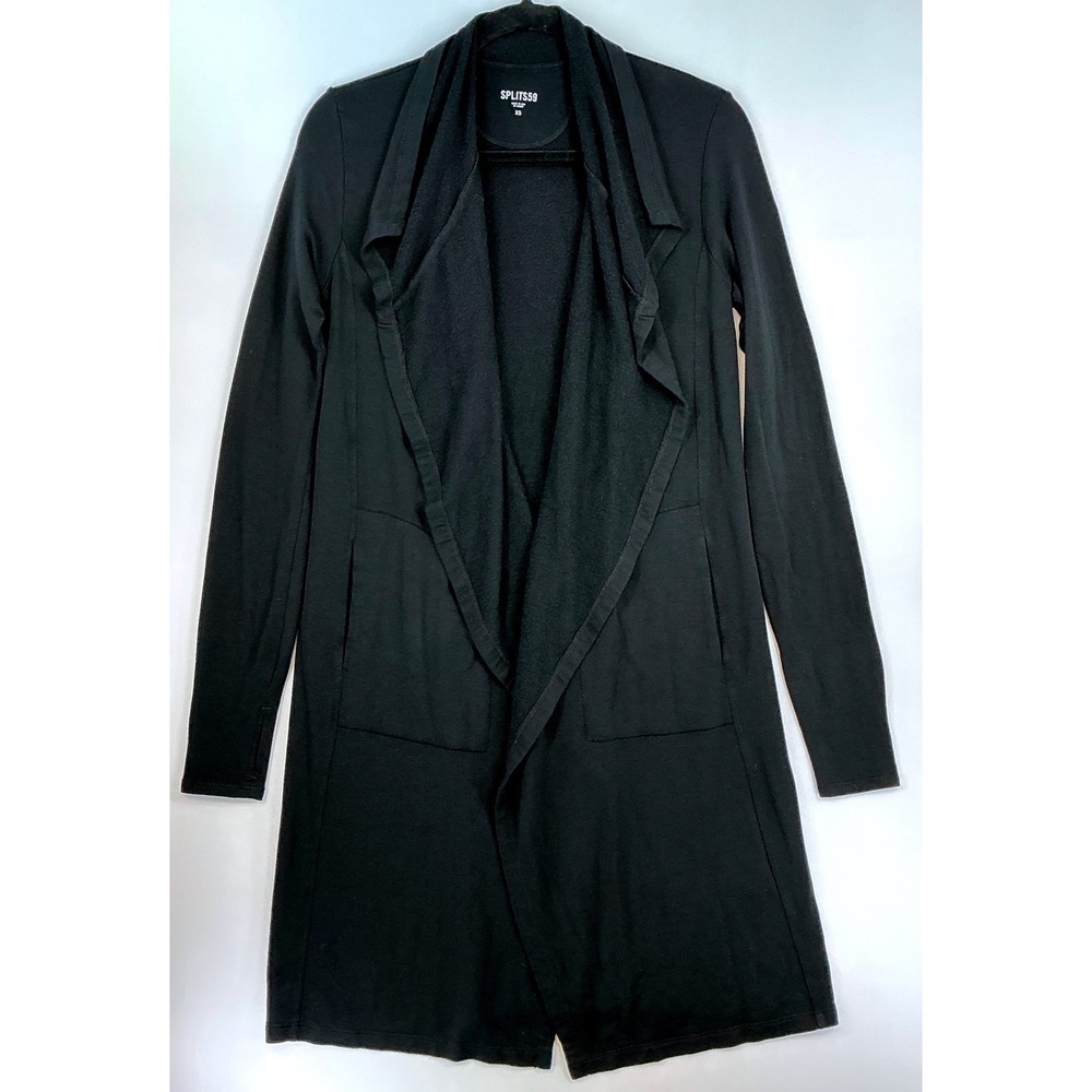 Splits59 Naomi Fleece Jacket‎ Black Draped Open Front Cardigan Sz XS Minimalist